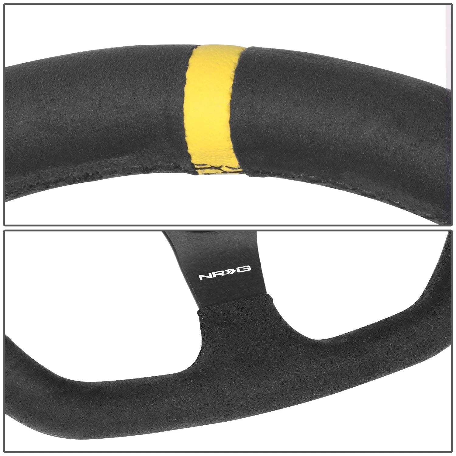 320mm Dish Steering Wheel for NRG (3-Spoke, Yellow Stripe, Alcantara)