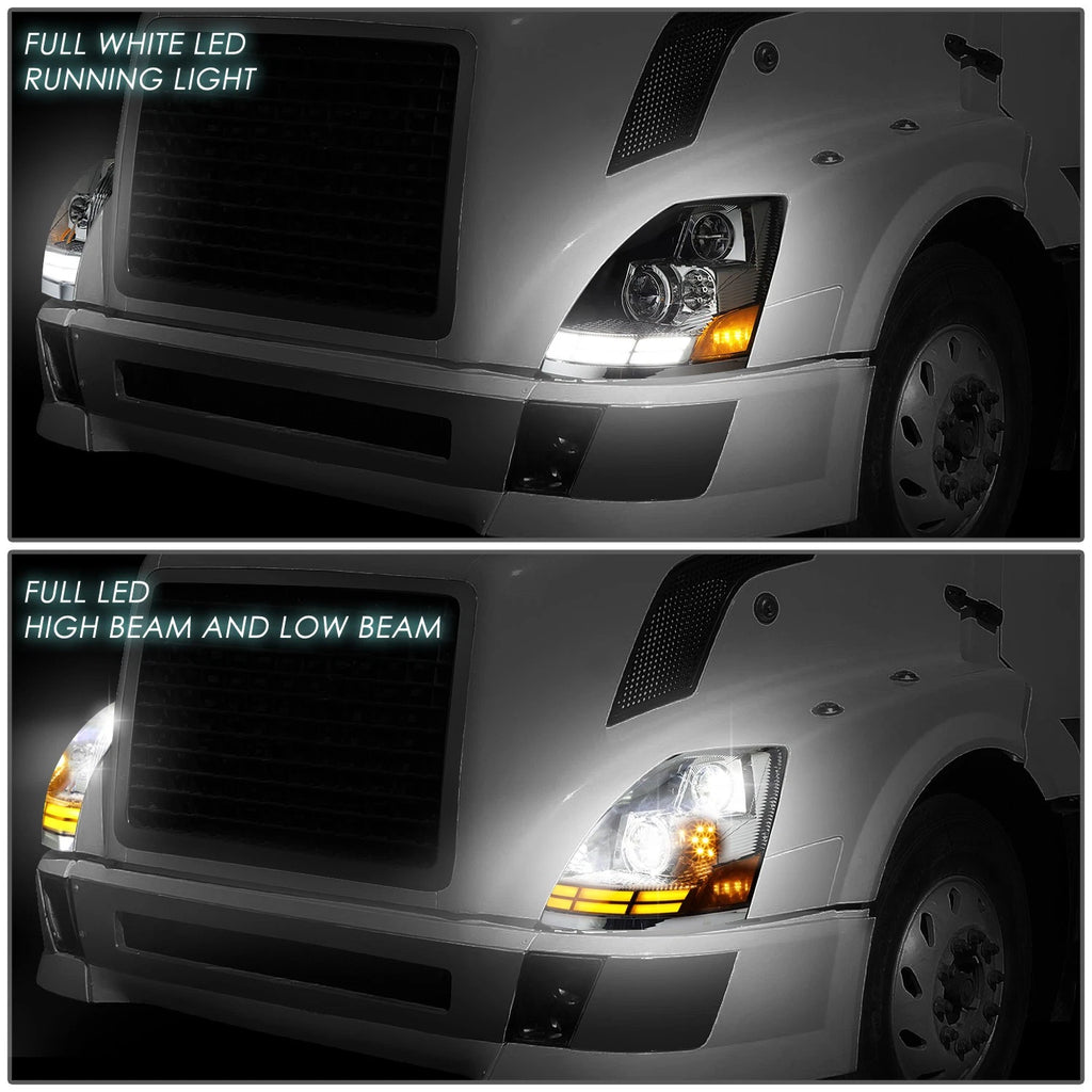 LED DRL Turn Signal Headlight Lamps for Volvo VN VNL VNM (2003–2017) Chrome