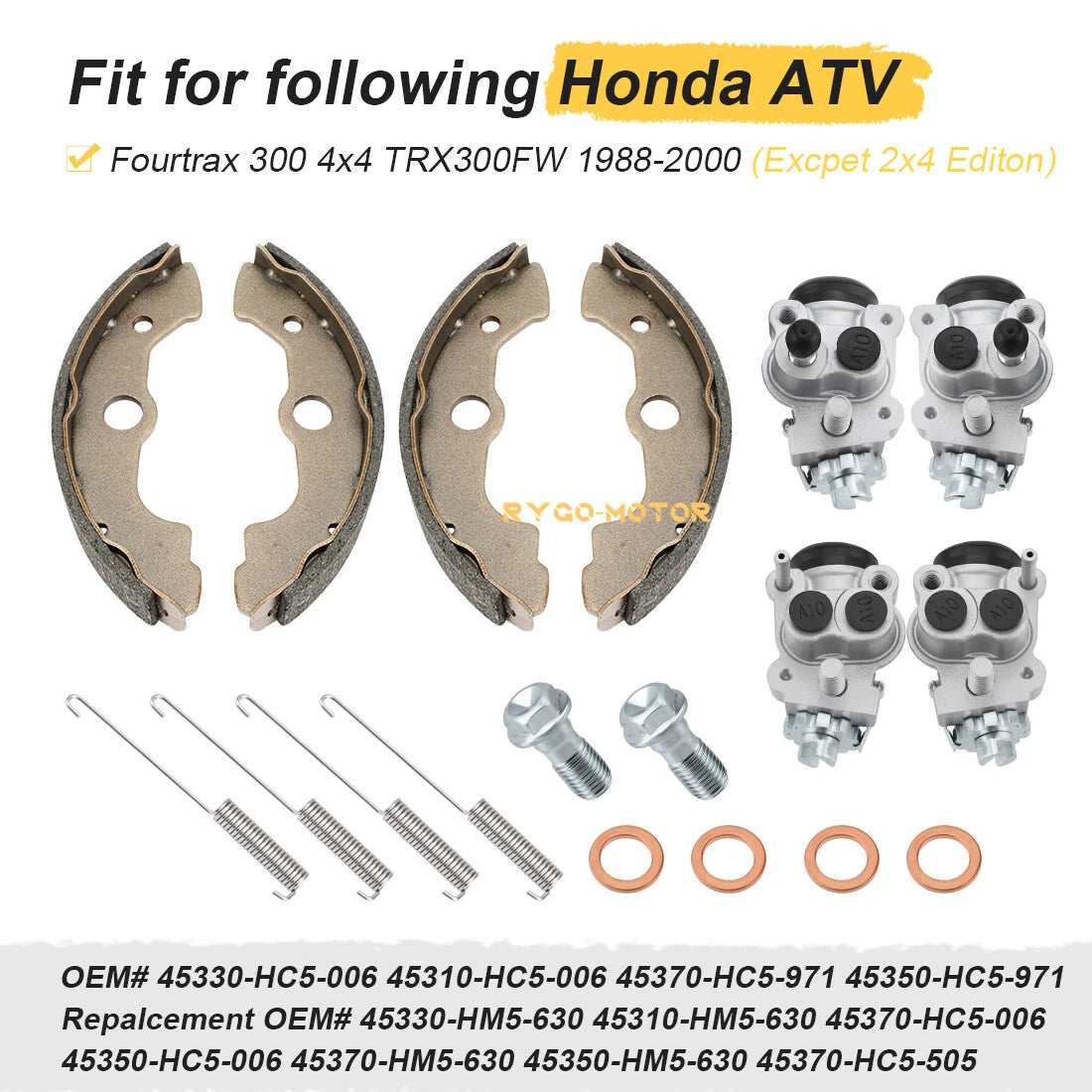 Front Brake Wheel Cylinders W/Shoes for Honda Rancher 350 TRX350TM/TE (2000–2003)