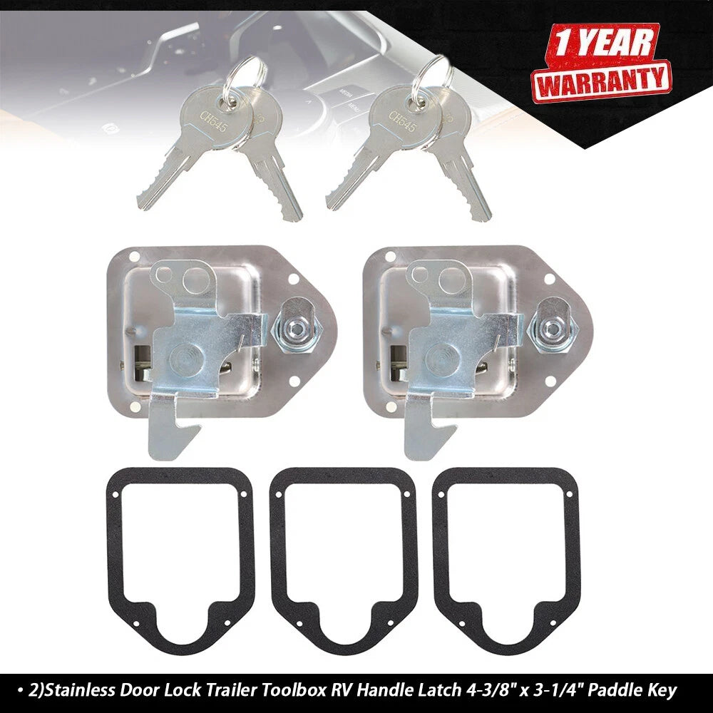 Stainless Door Lock Latch for Trailer Toolbox RV (4-3/8" x 3-1/4")