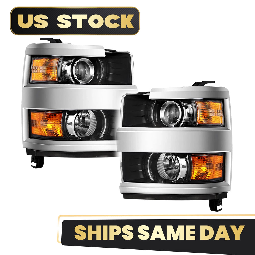 Chrome Headlights for Chevy Silverado 2500HD 3500 HD (2015–2019) L+R