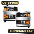 Chrome Headlights for Chevy Silverado 2500HD 3500 HD (2015–2019) L+R
