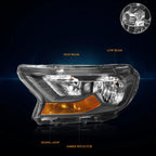 Factory Style Headlight Set for Ford Ranger XL XLT (2019–2023) - Black Housing, Amber Corner