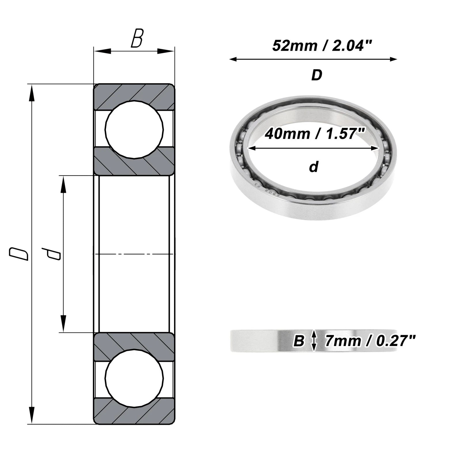 Deep Groove Ball Bearing 40x52x7mm for Scooter Skateboard (P5)