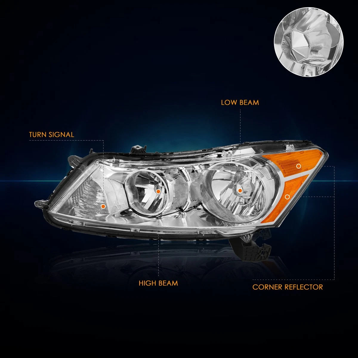 Chrome Housing Headlight Set for Honda Accord Sedan (2008–2012)