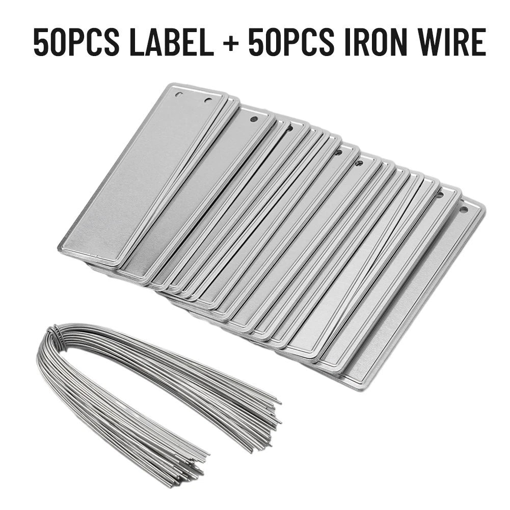 Set of 10 Aluminum Double-Sided Write Plant Labels 82x25x0.5mm
