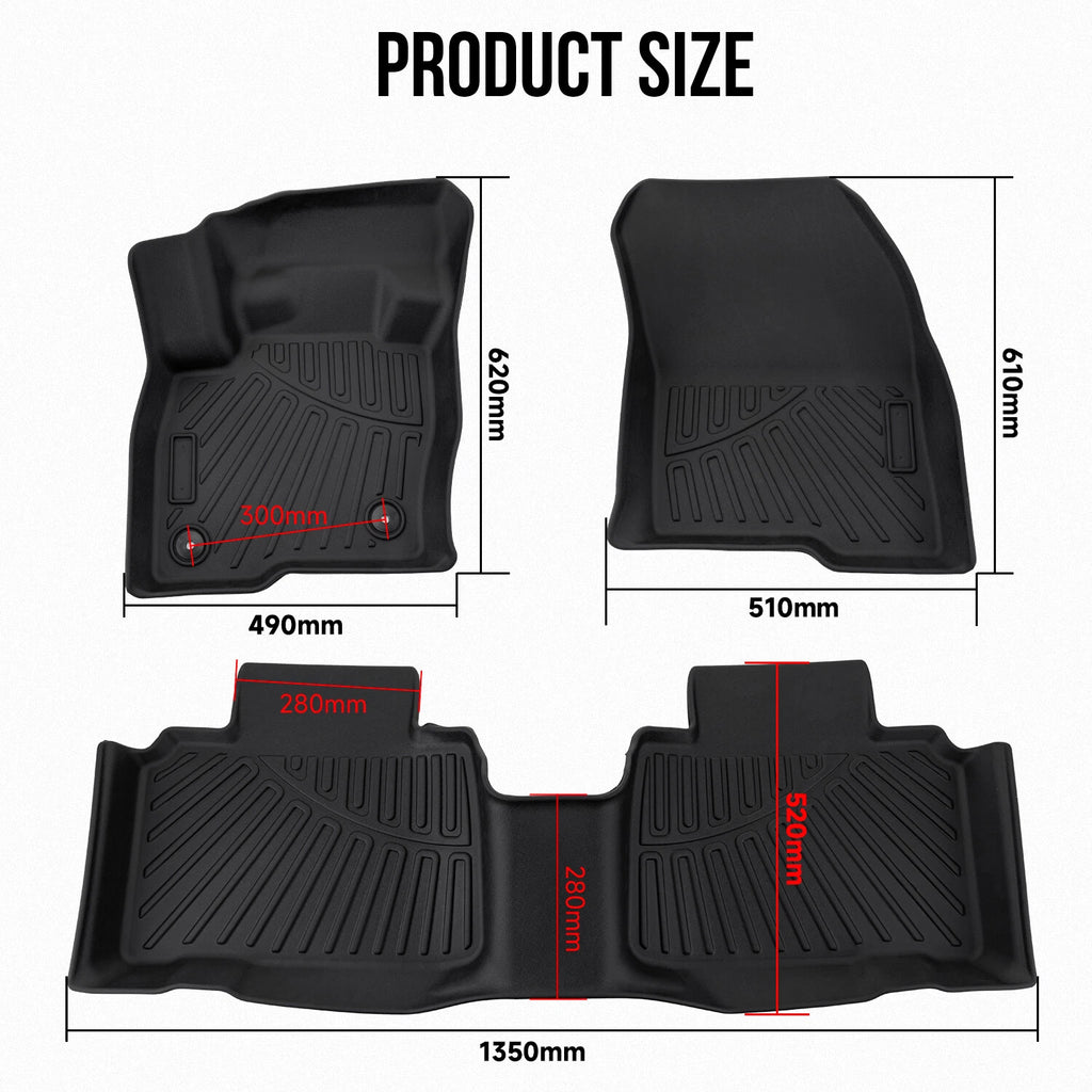 Set of 3 Car Floor Mats for Ford Edge (2015–2024) 3D Molded All Weather