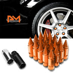 Set of 20 M12X1.5 Orange JDM Cone Spiked Cap Wheel Lug Nuts + Extension 23mm