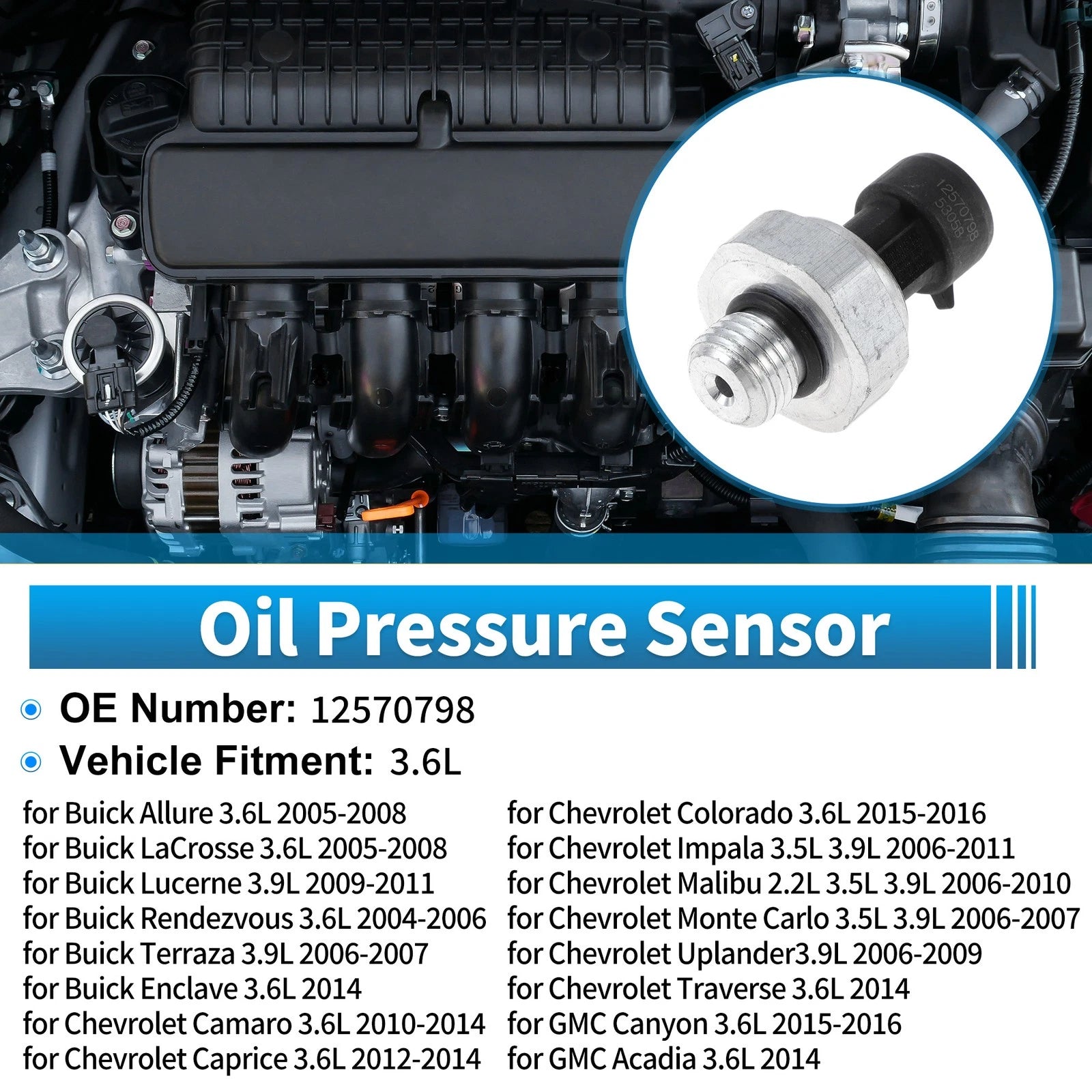 Engine Oil Pressure Sensor for Buick Allure 3.6L (2005–2008) No.12570798