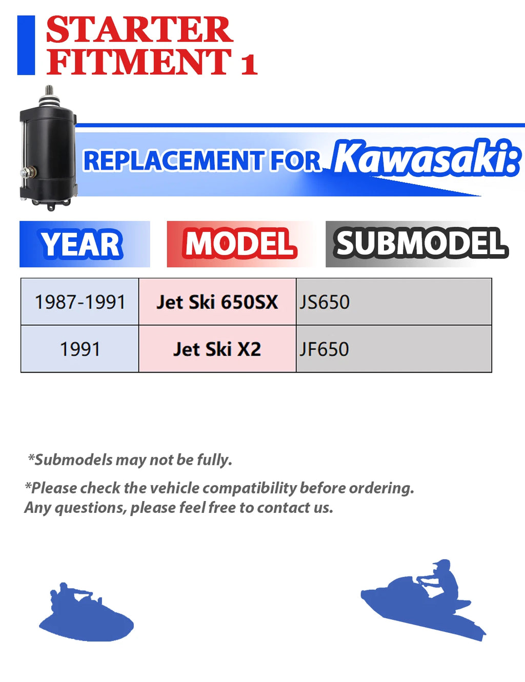 Starter for Kawasaki JF650 Jet Ski X2 (1991) with Bendix & Relay
