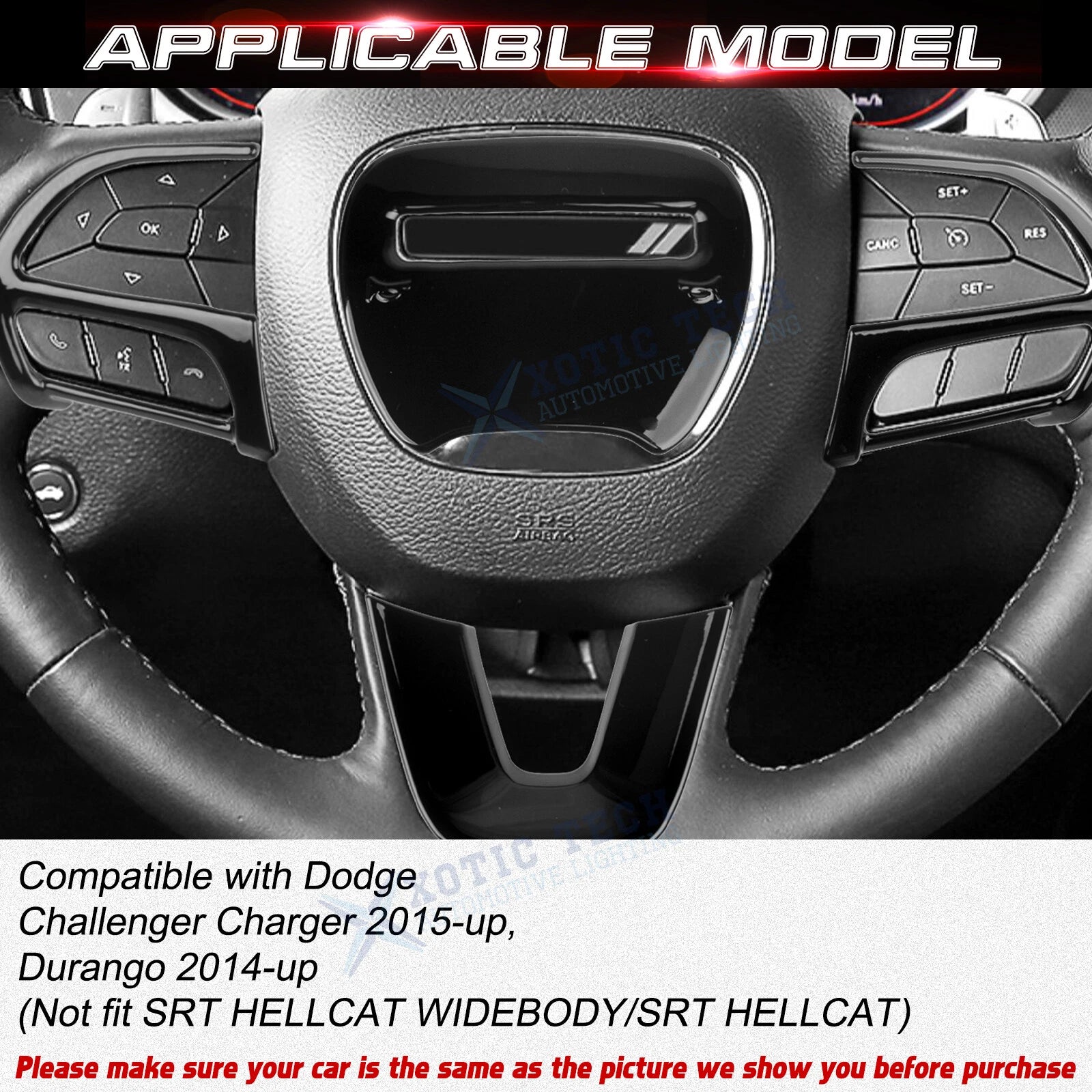 Glossy Black Driver Side Control Cover Trim for Dodge Challenger Charger (2015-)