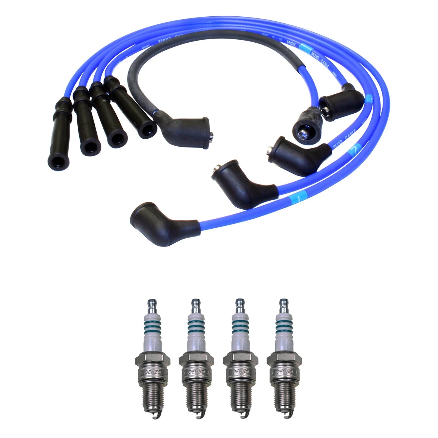 NGK 7mm Wire Set & Denso Iridium Spark Plug Kit for Mazda B2200 (1986–1993)