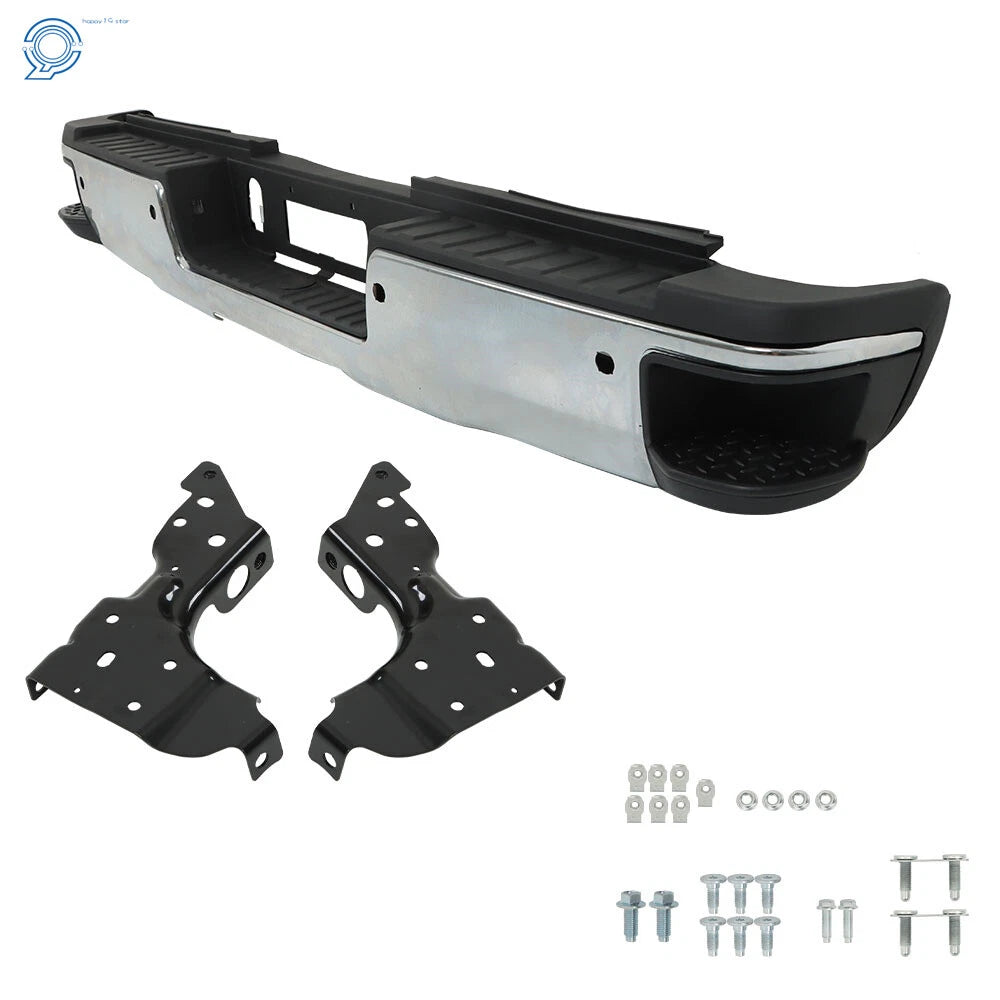 Chrome Rear Bumper with Park Assist for Silverado Sierra 2500 3500 (2015–2019)