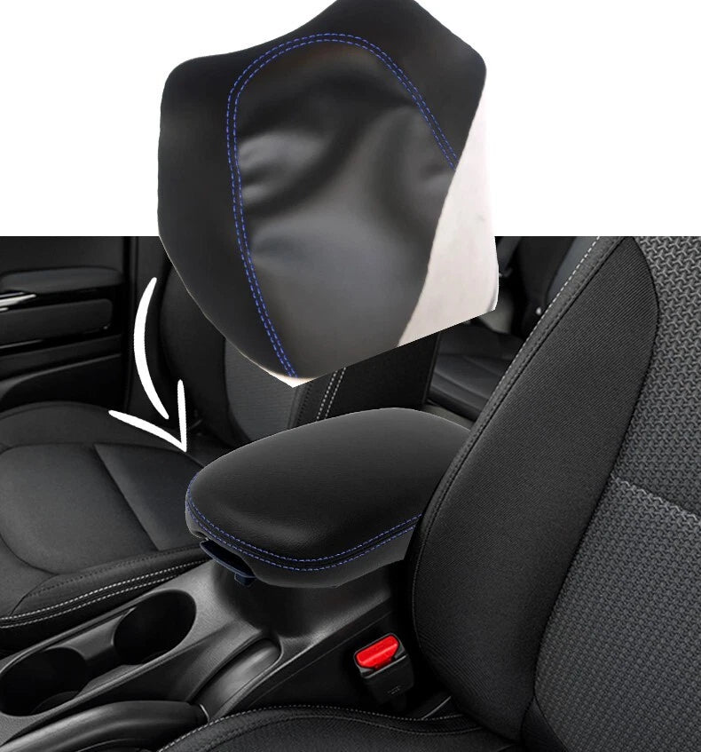 Leather Console Lid Armrest Cover for Kia Soul (2014–2019) Blue Stitch