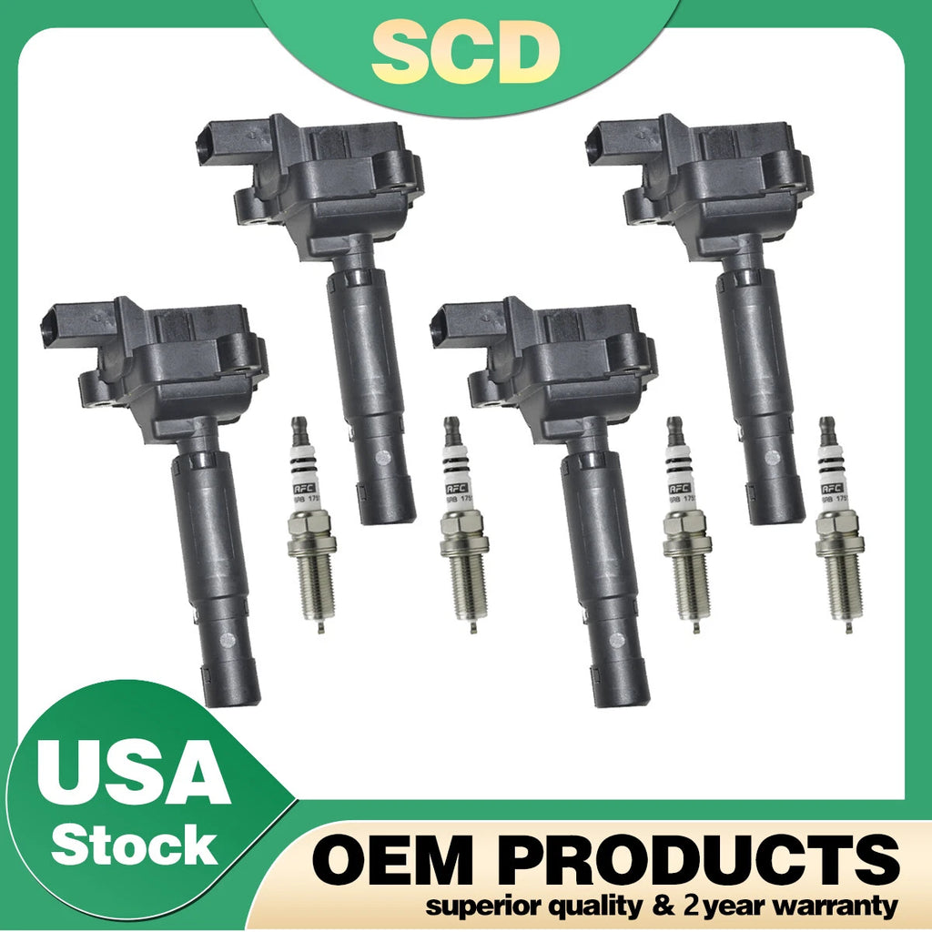 4X Ignition Coil & Spark Plug A0001502580 for Mercedes-Benz W204 C250 SLK250 (2008–2015)