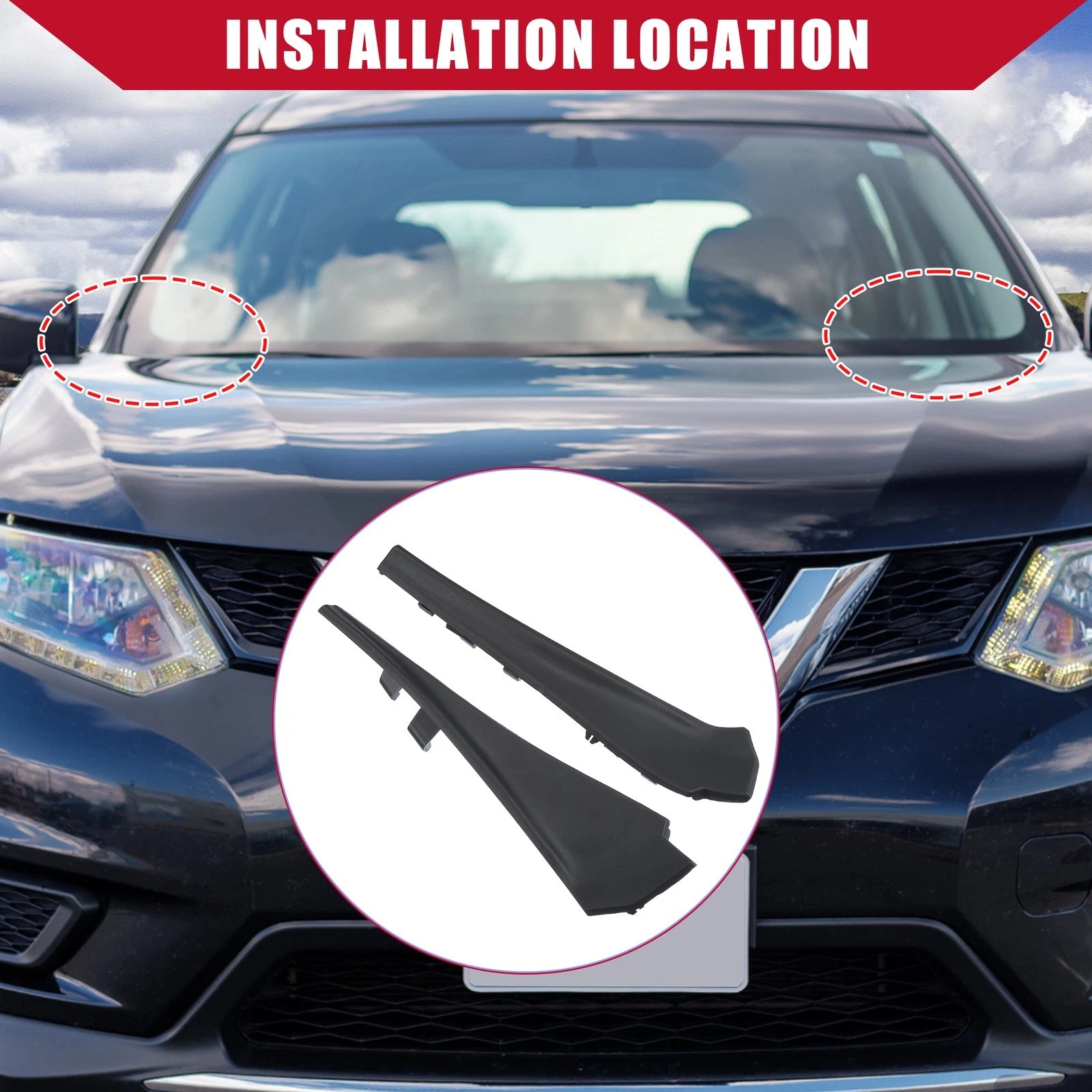 Front Windshield Wiper Side Cowl Extension Trim for Nissan Rogue (2014–2020)