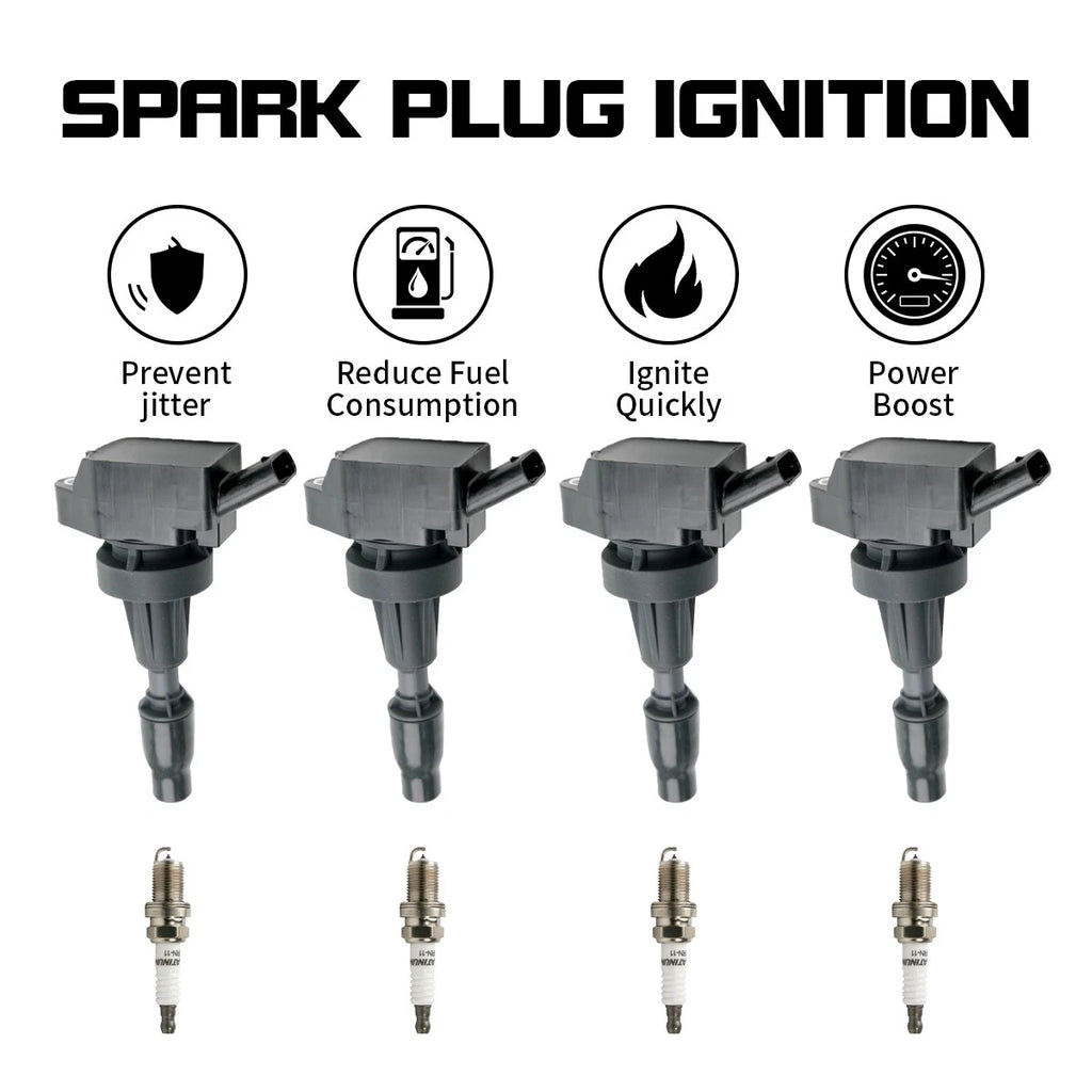 4X Ignition Coil + Spark Plug for Kia Optima (2016–2020) Stinger (2018–2021) Sportage (2017–2020)
