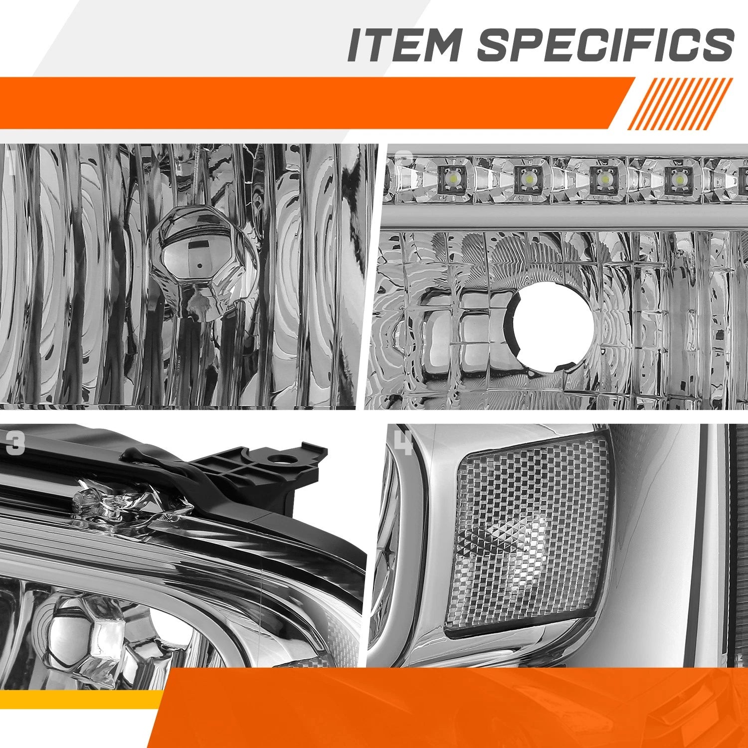LED DRL Chrome/Clear Headlights for Ford F250-F550 Super Duty Excursion (2005–2007)