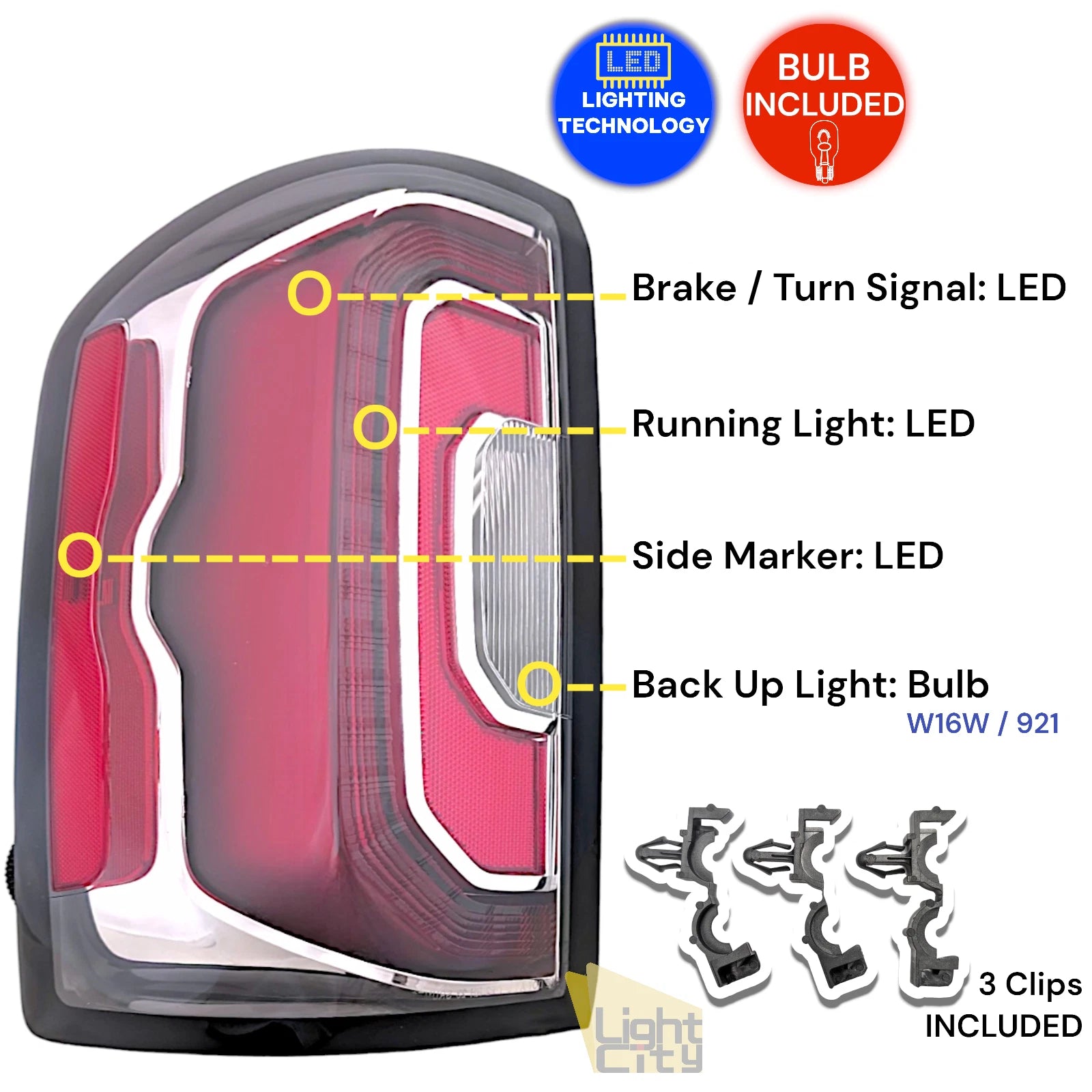 Full LED Taillight for GMC Sierra 1500 (2016–2018) Driver Side Black Housing