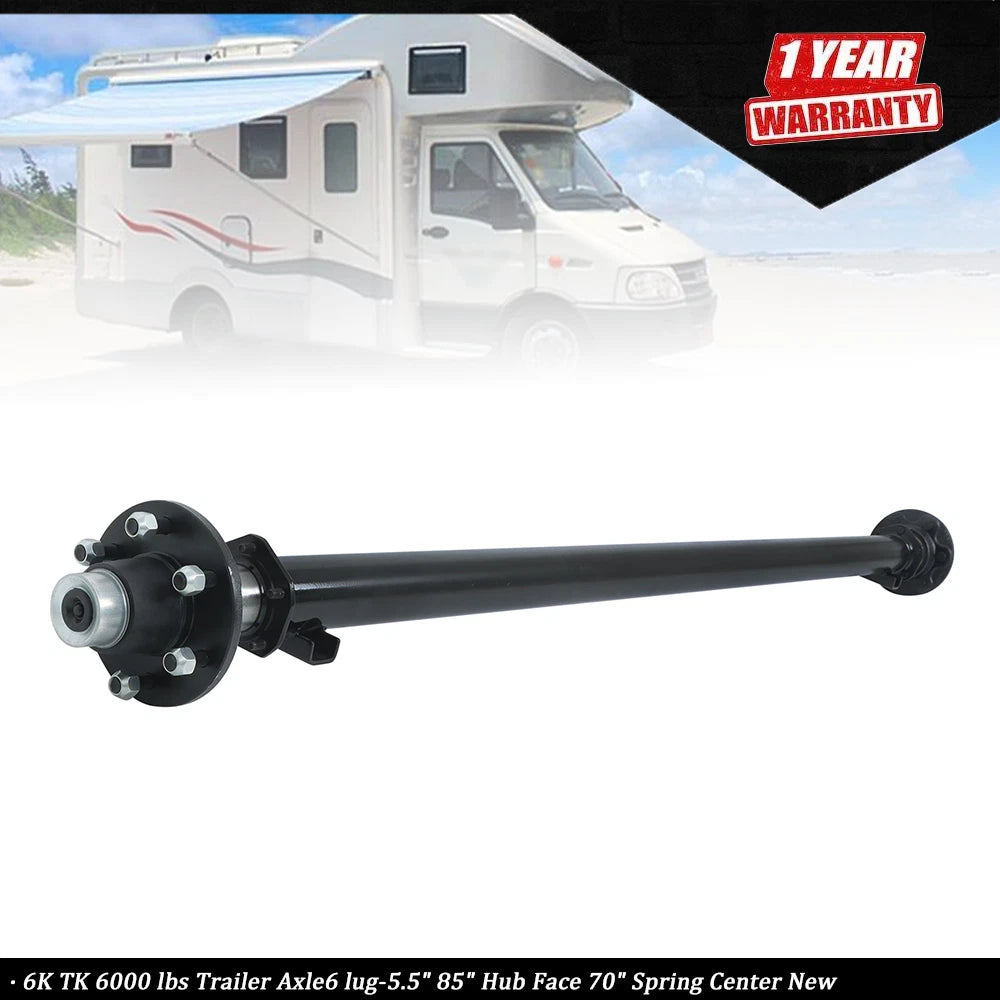 6K Trailer Axle for 6 Lug Vehicles (85" Hub Face, 70" Spring Center)