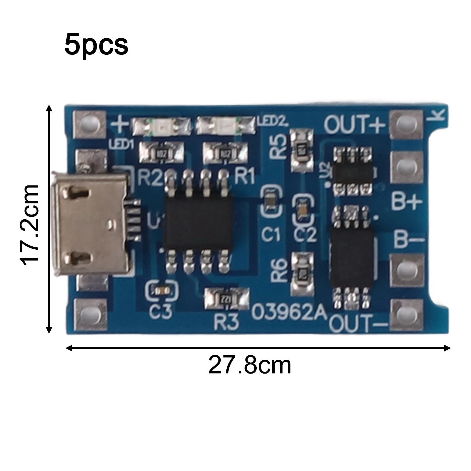 Set of 5 USB Li-ion Battery Charging Boards with Indicator Lights