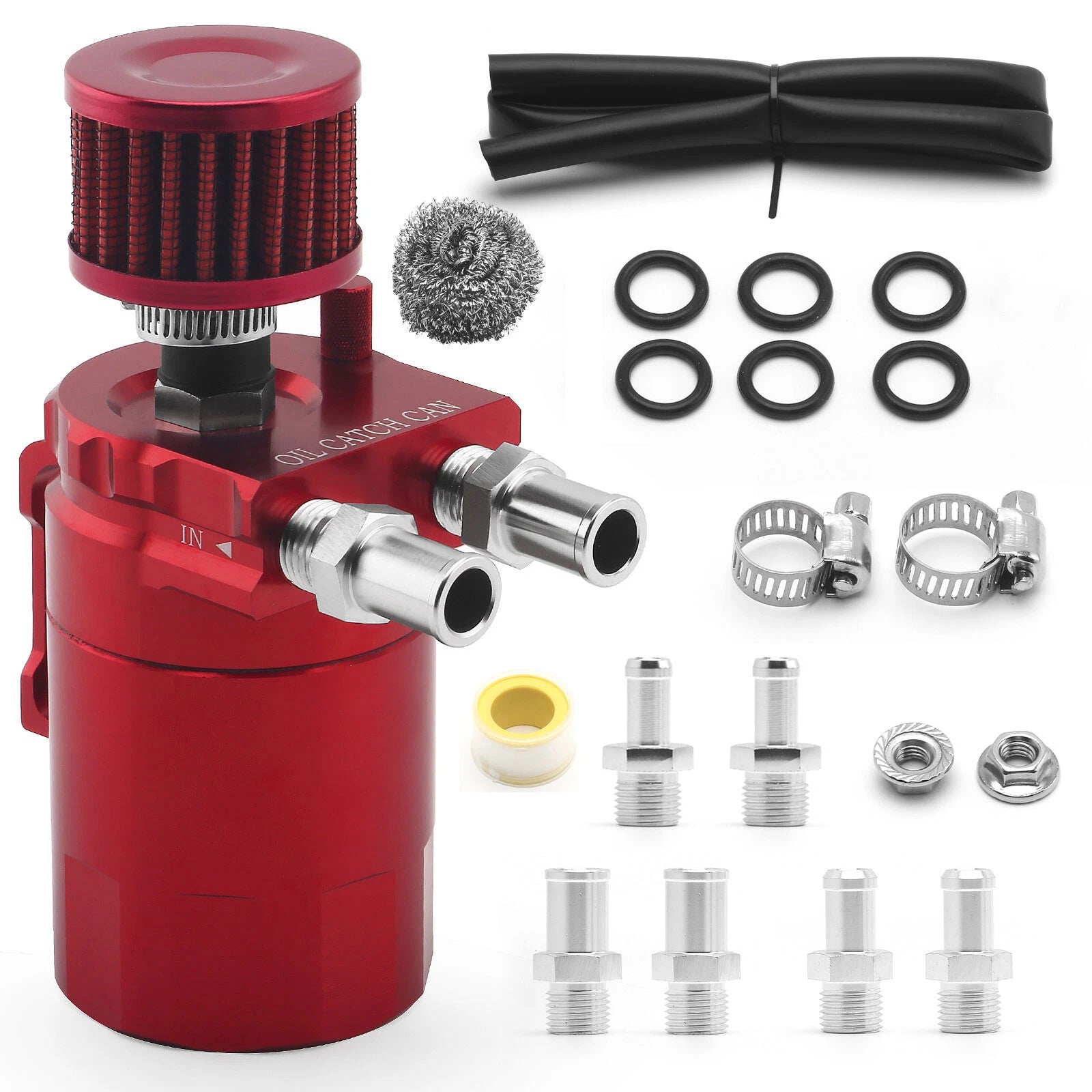 Oil Catch Can Kit with Breather Filter for Universal Applications (Aluminum)
