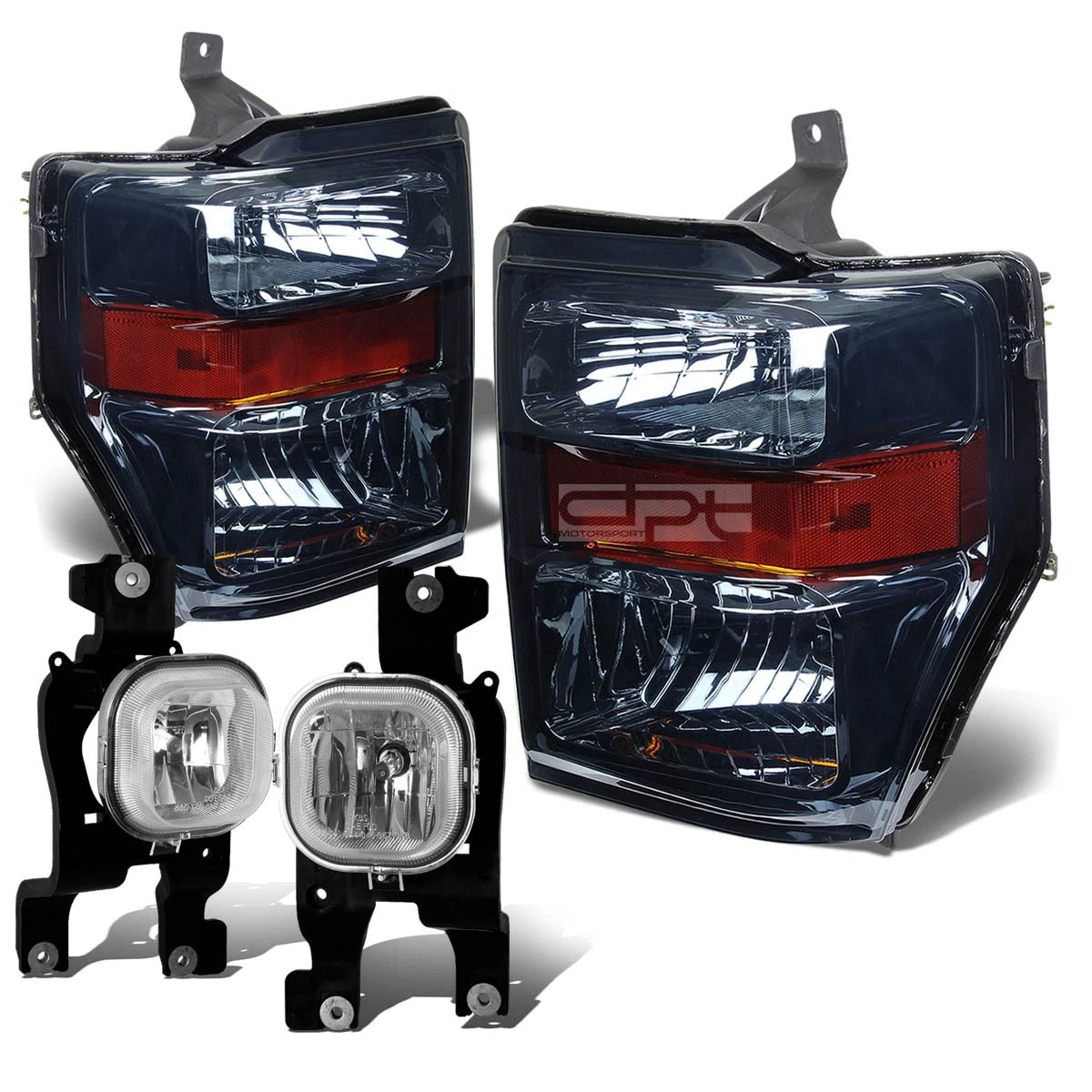 Smoked Amber Headlight + Turn Signal Lamp + Chrome Fog Light for SuperDuty (2008–2010)