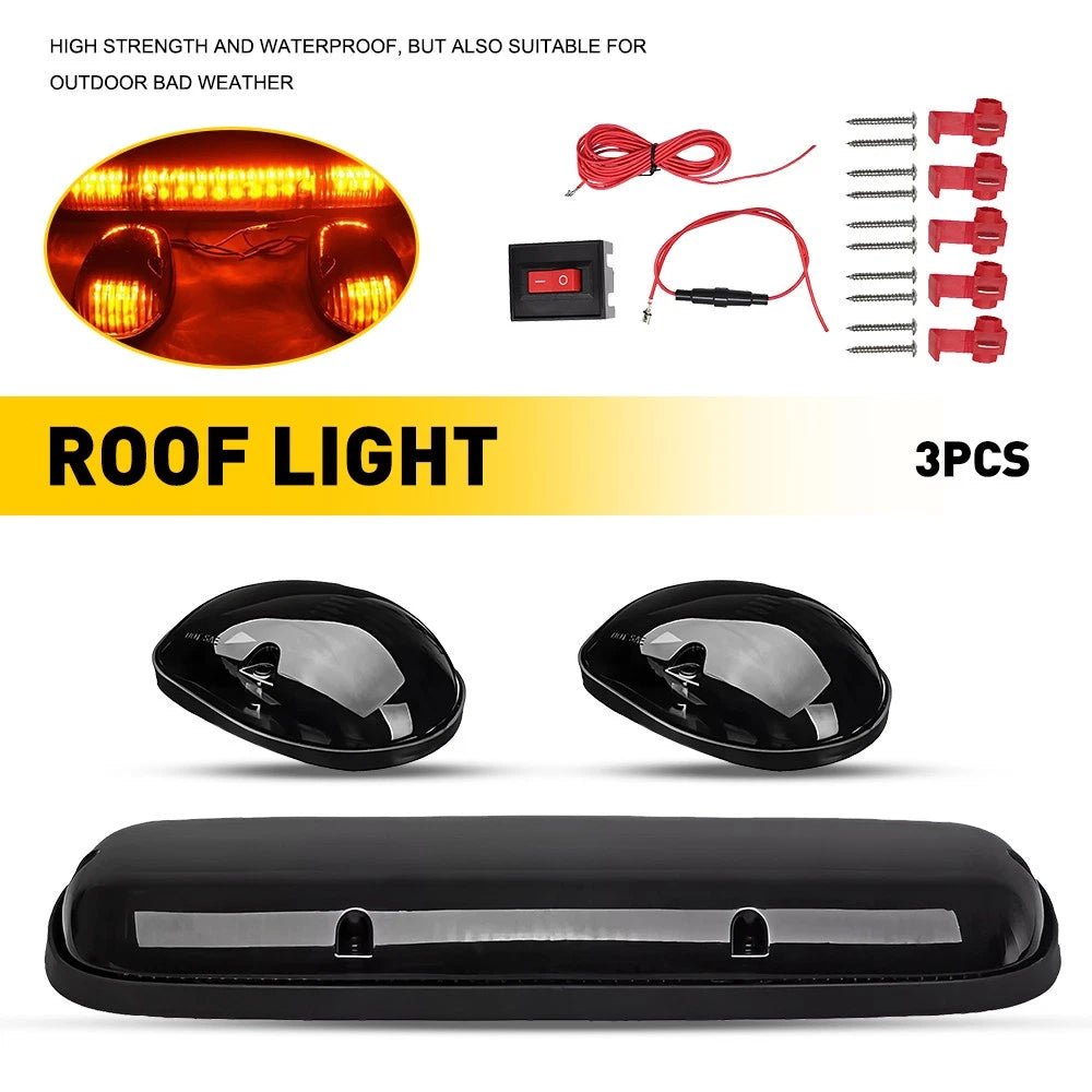 Smoked Amber LED Cab Roof Marker Lights for Chevy GMC Sierra (2002–2007)