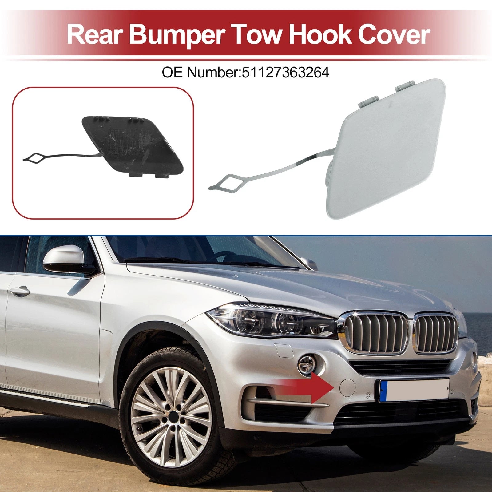 Rear Bumper Tow Hook Cover for BMW 428i (2014–2016) No. 51127363264 Silver