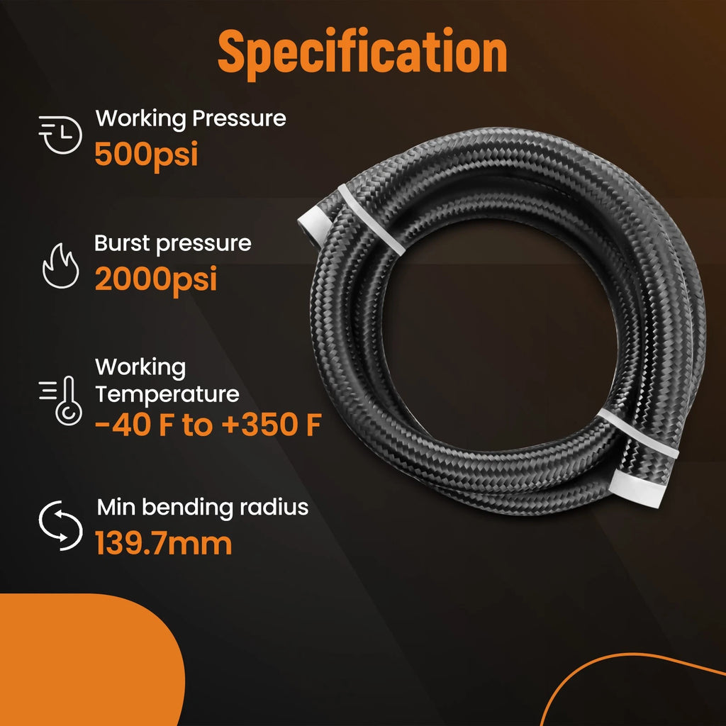 5ft Stainless Steel Nylon Braided Fuel Line Hose for Universal