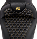 SADDLEMEN RoadSofa Seat for FLH/FLT (without Backrest) - Honeycomb, Gold Stitch