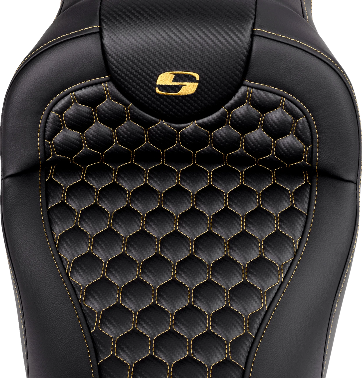 SADDLEMEN RoadSofa Seat for FLH/FLT (without Backrest) - Honeycomb, Gold Stitch