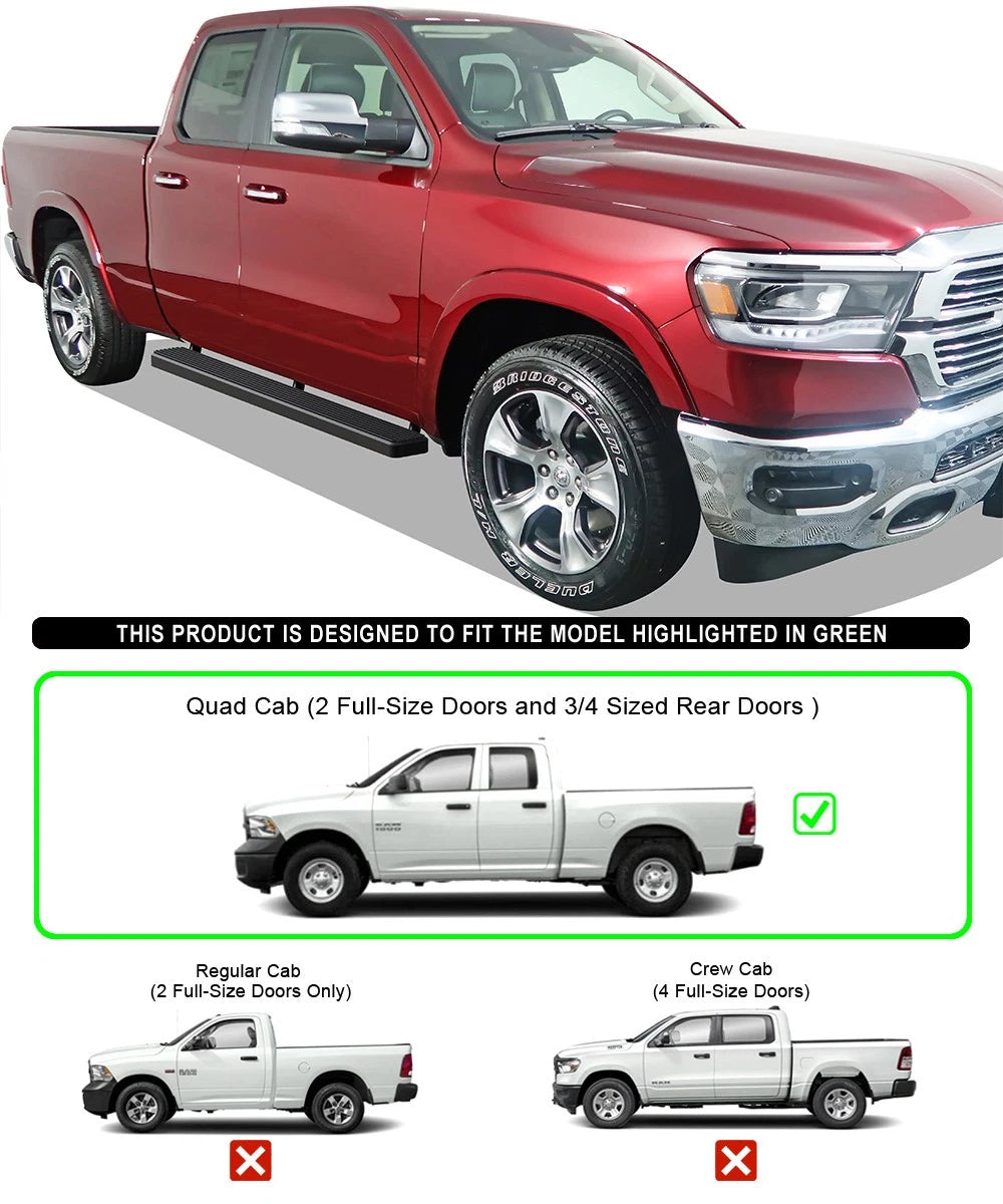 5-Inch Matte Black Running Boards for Dodge Ram 1500 (2019-2026)