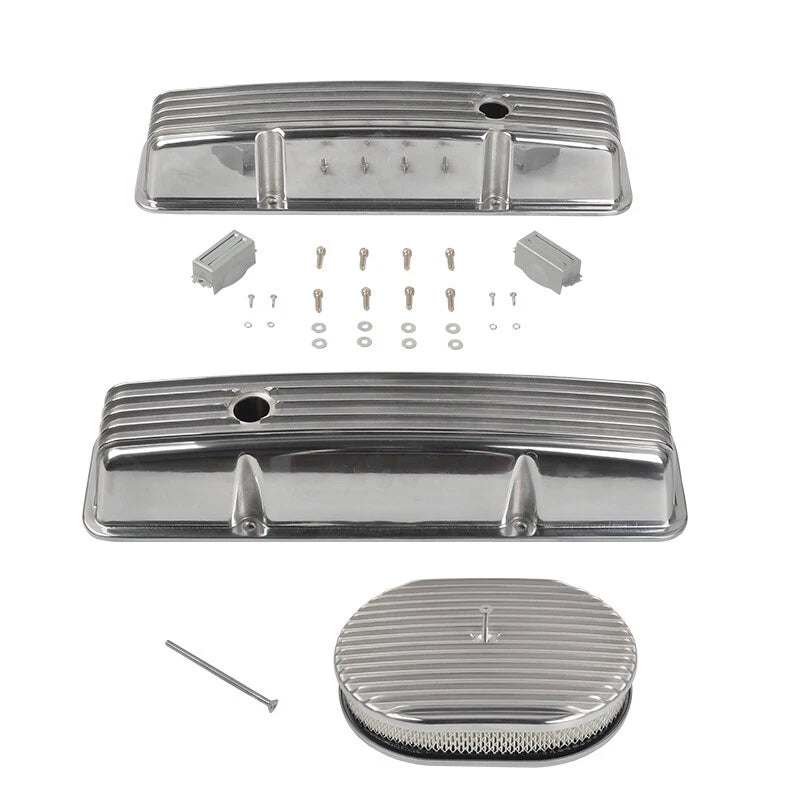 Tall Finned Valve Covers & 12" Oval Air Cleaner Kit for SBC Chevy (1958–1986)