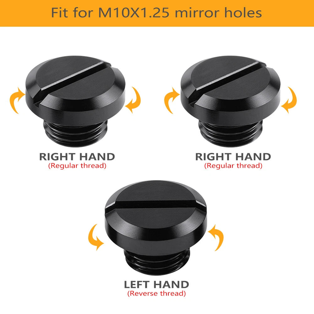 3PCS M10X1.25 CNC Anodized Motorcycle Mirror Hole Plugs Screw Caps