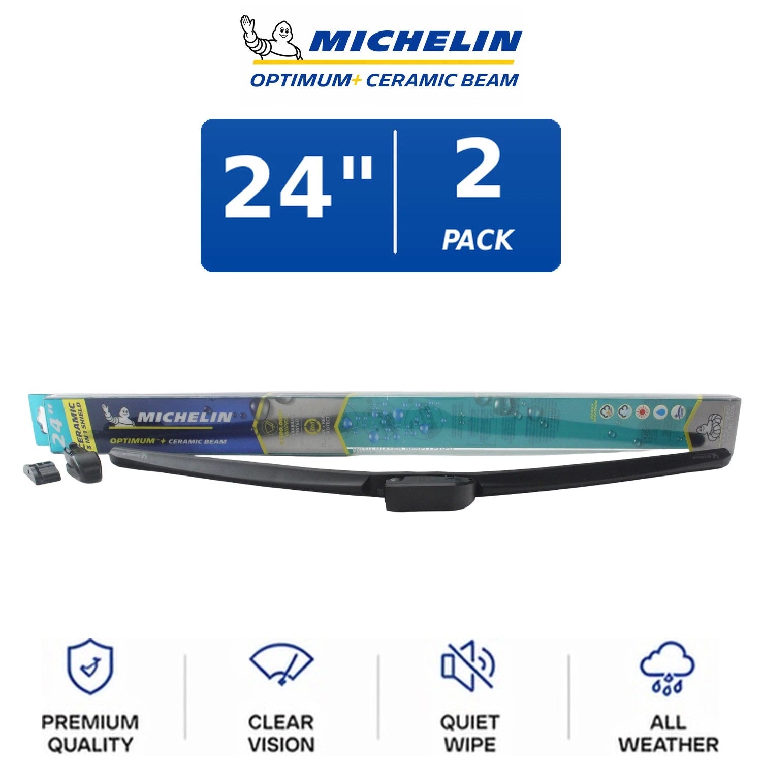 Set of 2 Michelin Optimum+ Ceramic Beam Wiper Blades for (24")