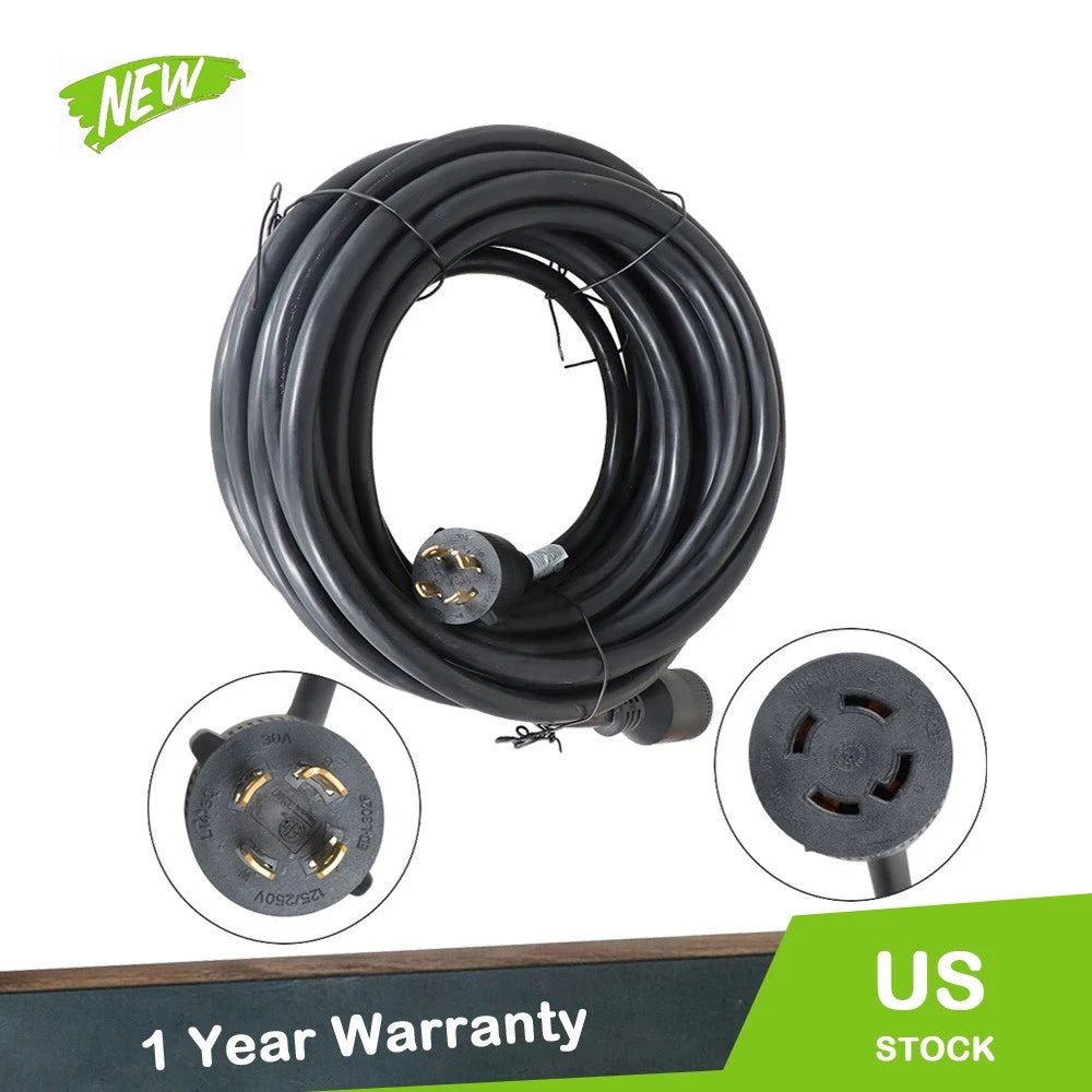 30A Generator Extension Cable for RV (Black Connector)