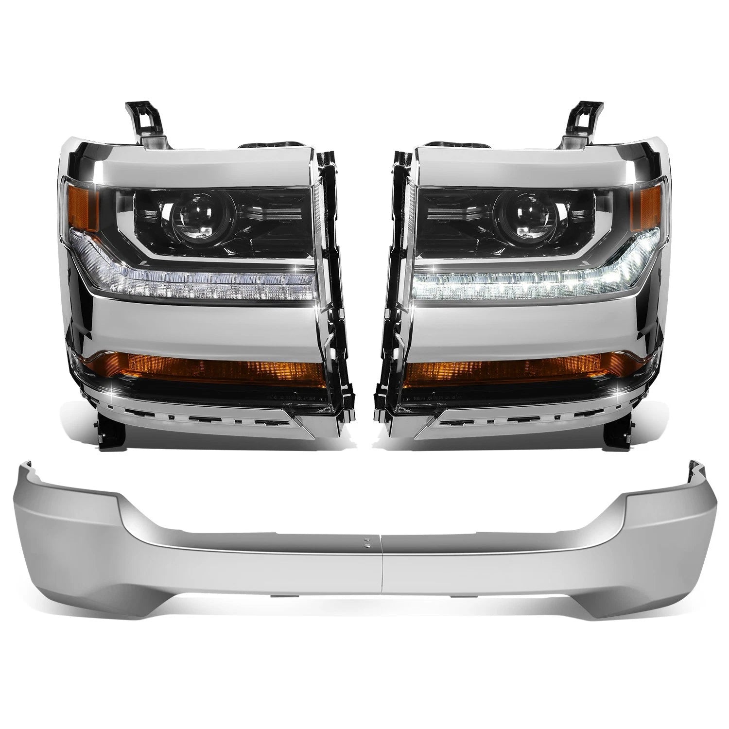 Projector Headlights for Chevrolet Silverado 1500 (2016–2018) Chrome