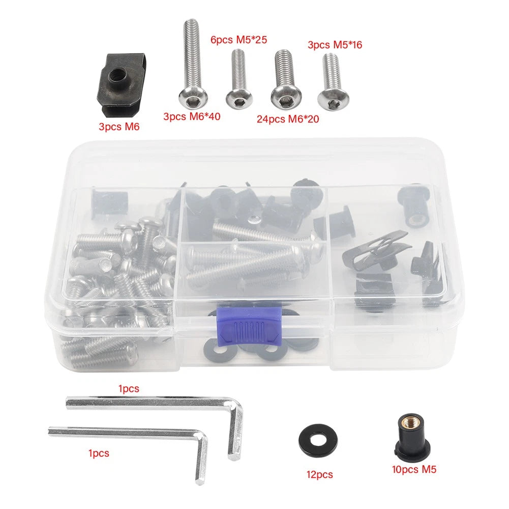 Fairing Bolts Kit for Kawasaki ZX10R (2006–2007) - Metal & Plastic, Black