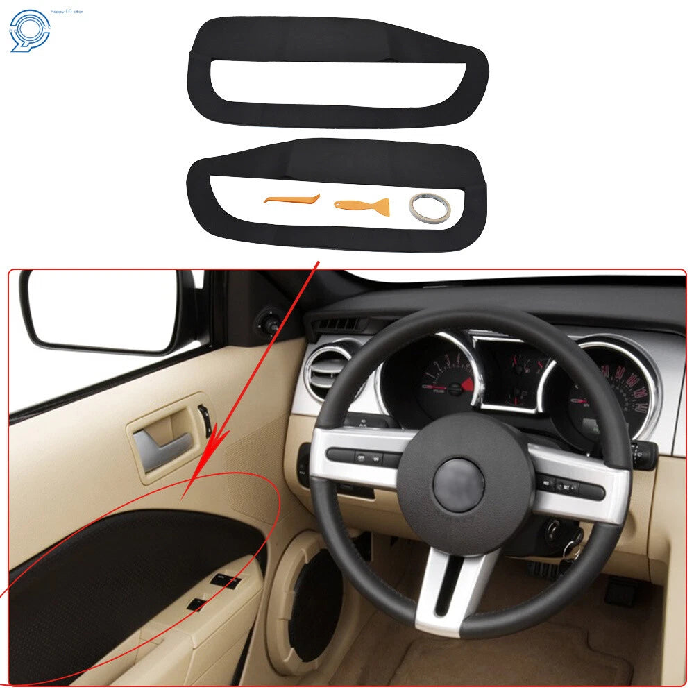 Set of 2 Black Leather Door Panel Inserts for Ford Mustang (2005–2009)