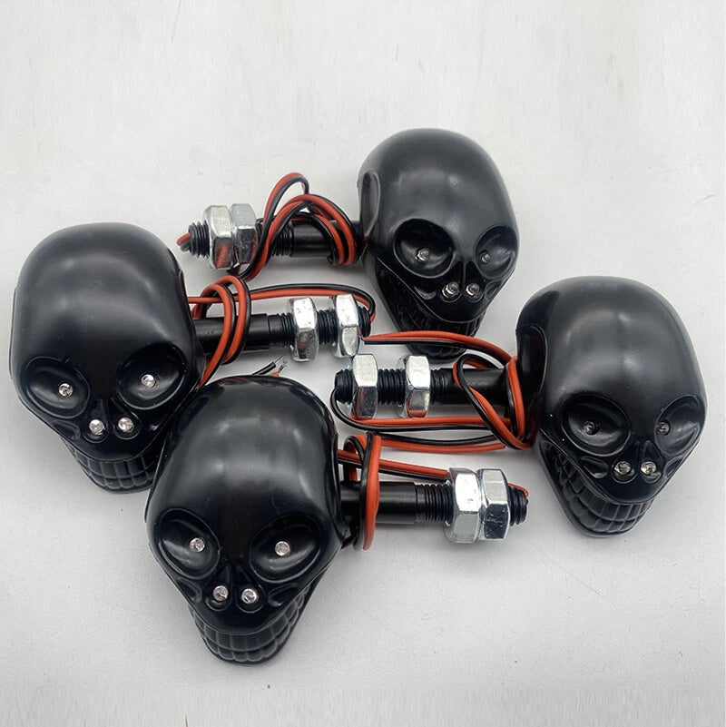 4Pcs Black Skull LED Turn Signal Lamps for Harley/Ducati/BMW