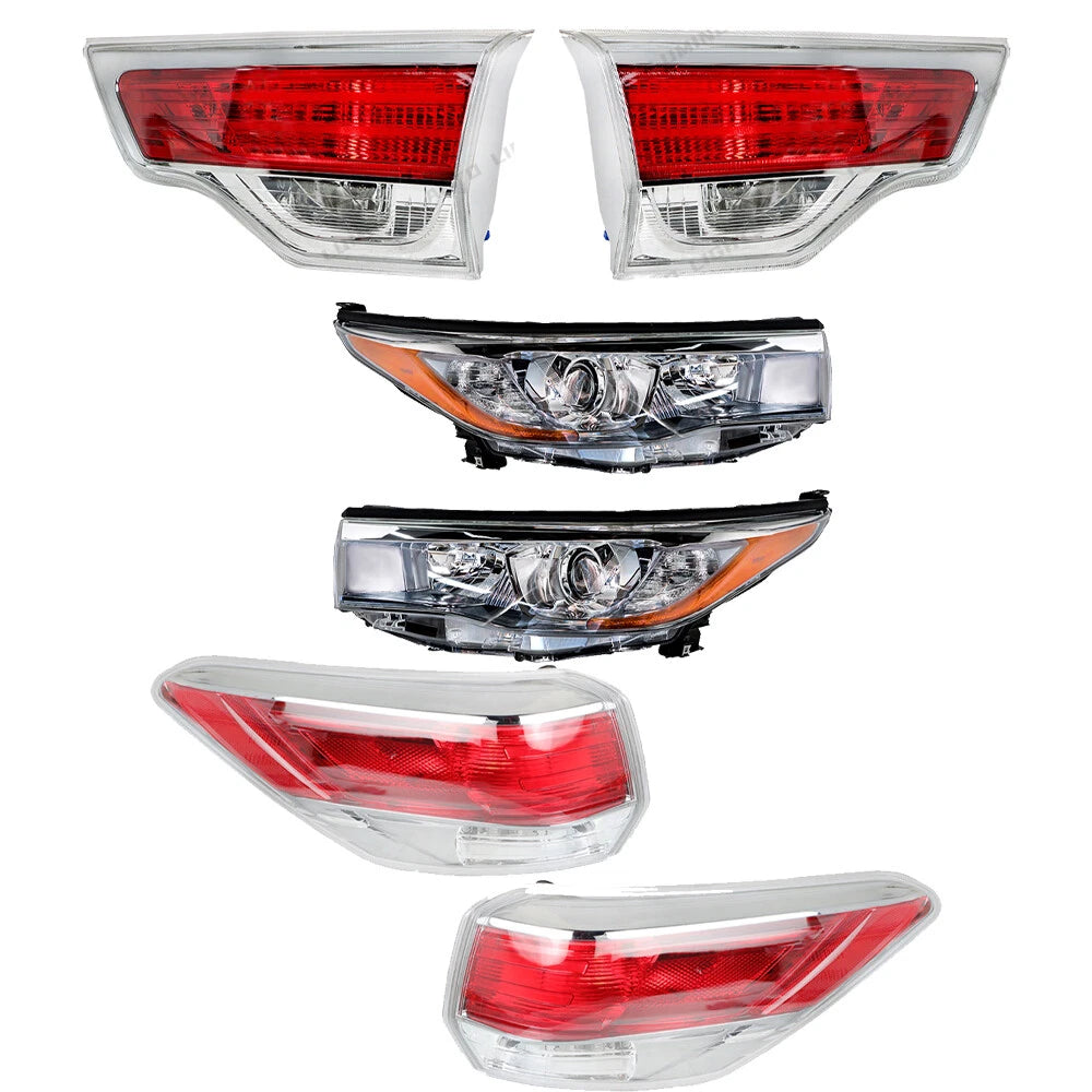 Set of 4 Tail Lights and Headlights for Toyota Highlander (2014-2016)