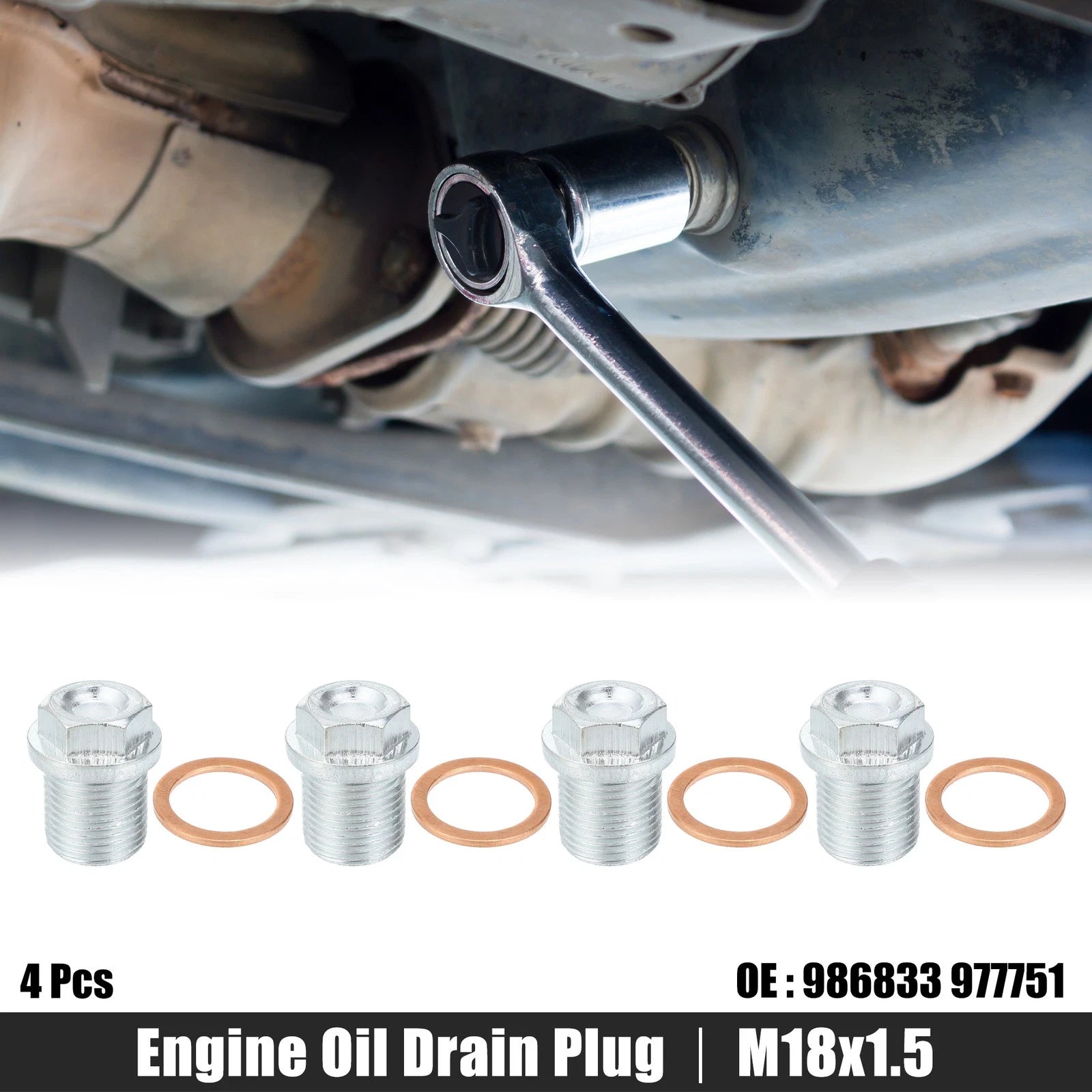Set of 4 M18x1.5 Engine Oil Drain Plug Screws with Seal Ring for Volvo