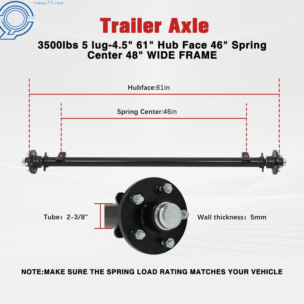 Trailer Axle for 3500 lbs (5 Lug, 4.5" Hub Face, 48" Wide Frame)