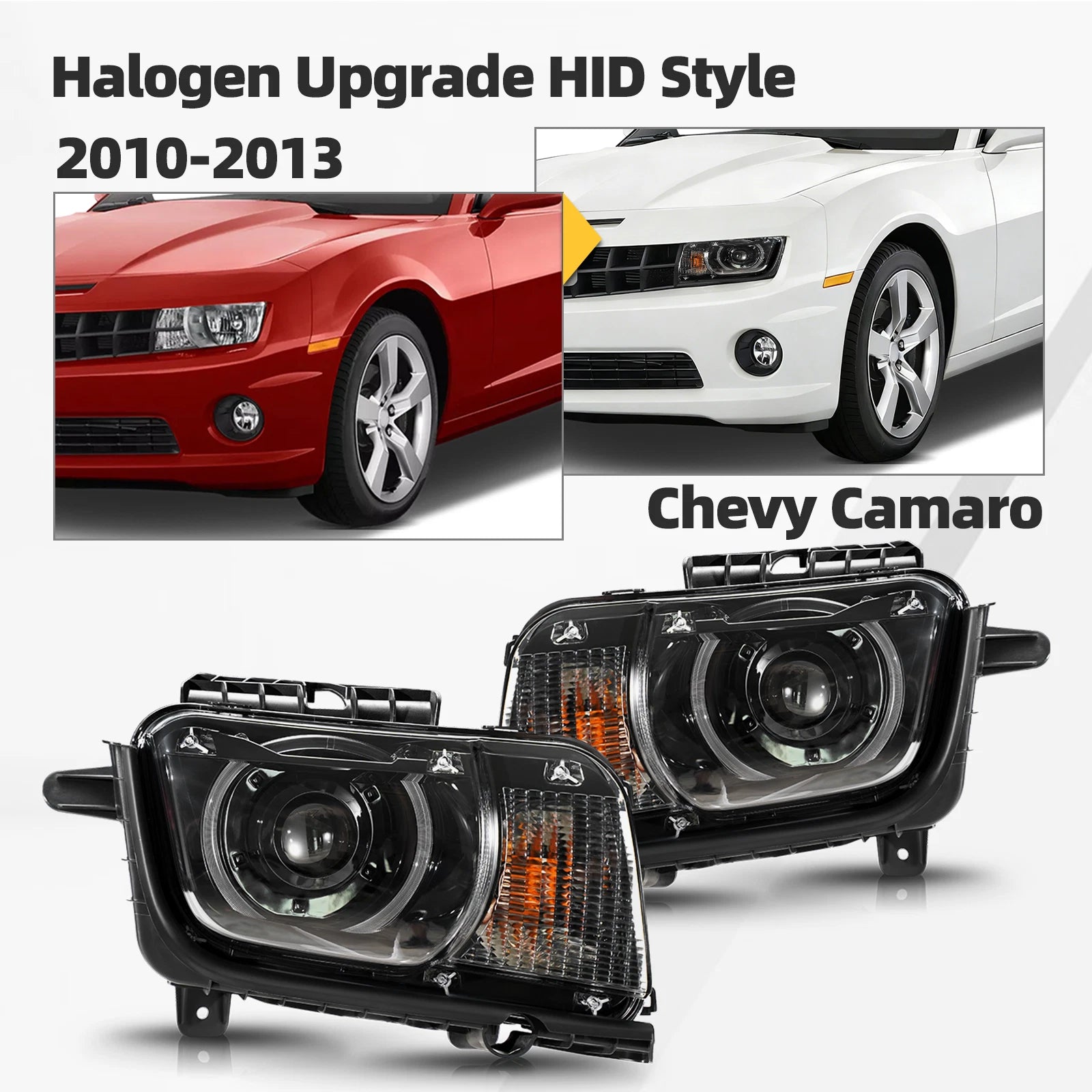 Black Halogen Headlights with LED DRL for Chevy Camaro (2010–2013)