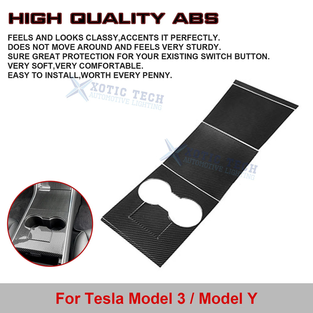 Carbon Fiber Center Console Cup Panel Cover Trim for Tesla Model 3 (2017-2020)