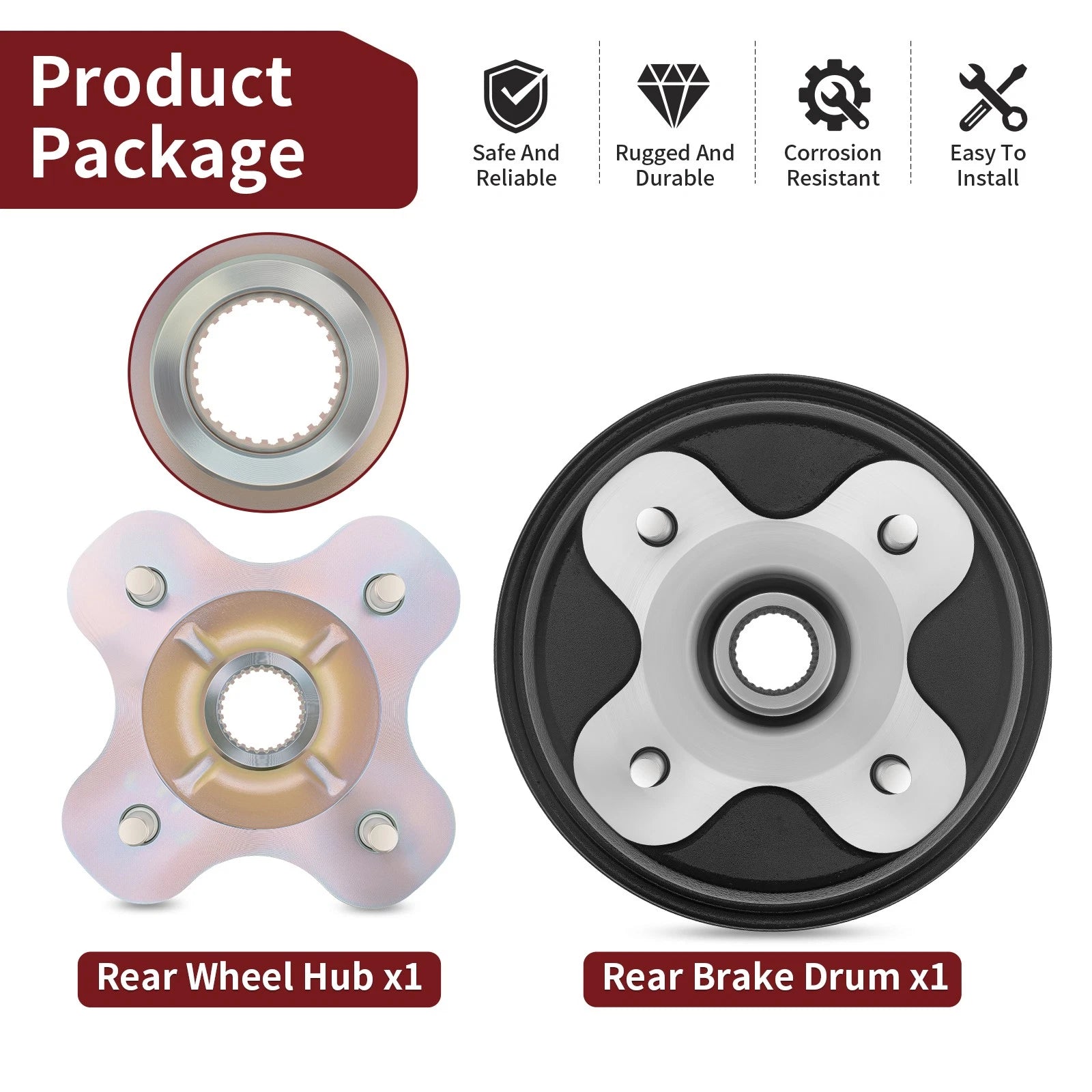 Rear Brake Drum & Wheel Hub for Yamaha Big Bear 350 Kodiak 400 (1993–1999)