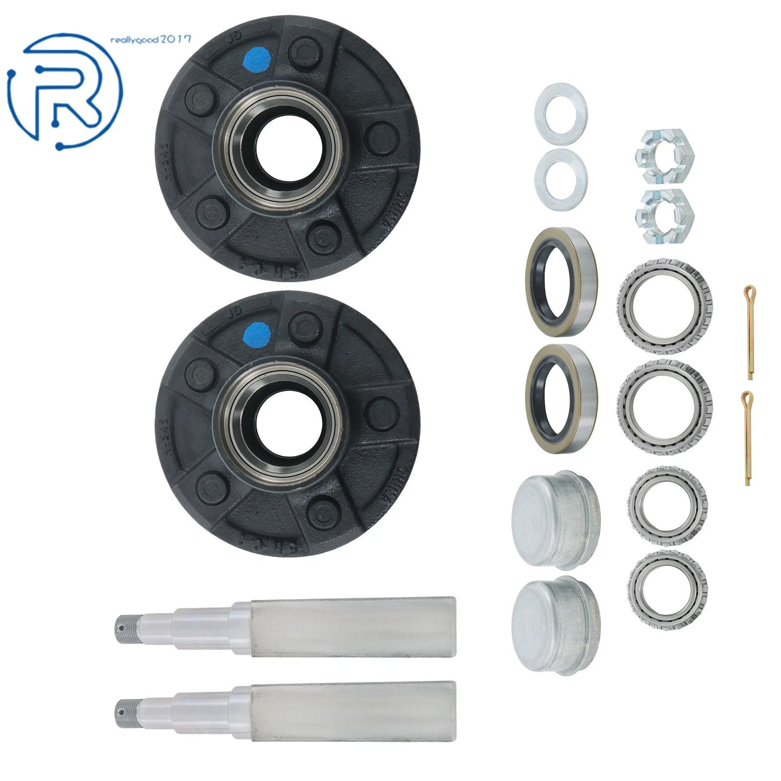 2X Trailer Hub Kit with Bearings L44610 for 3500lbs Axles (5 on 4.5" & 5")