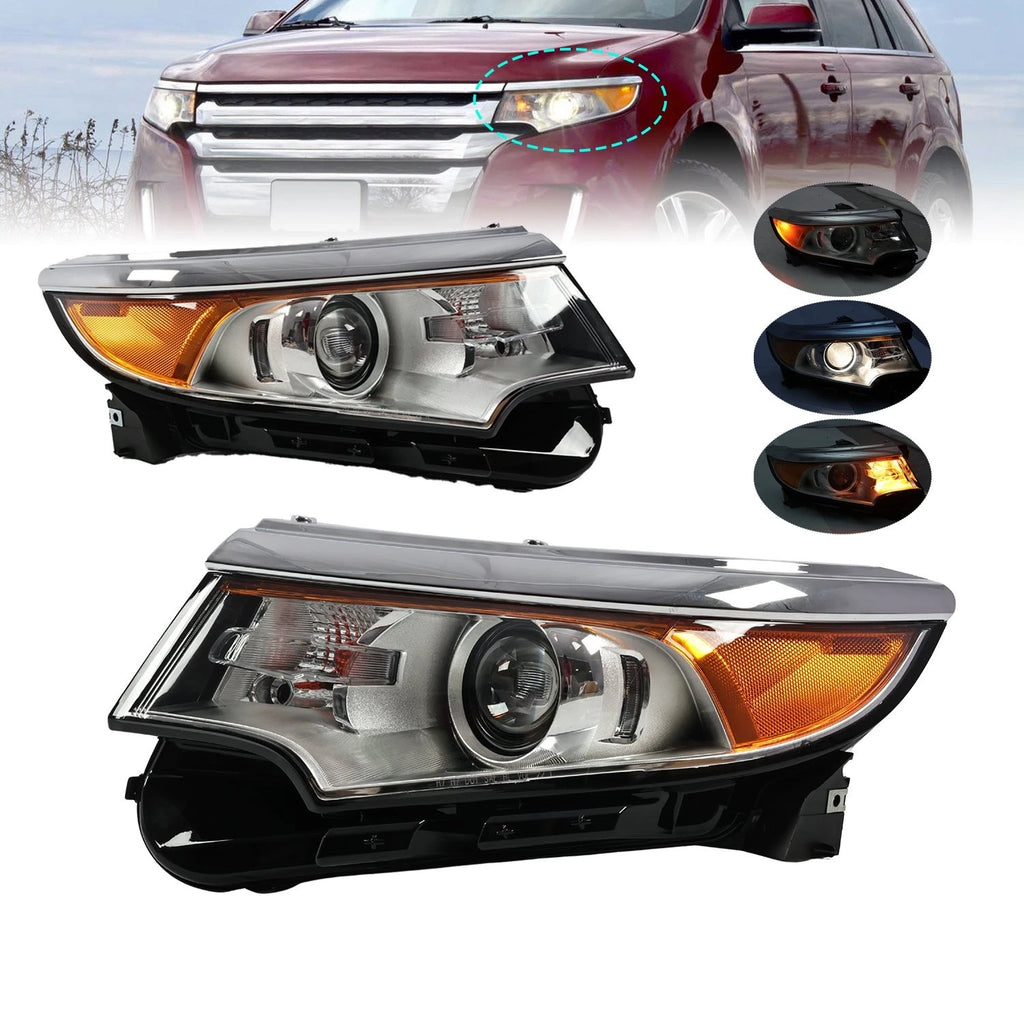 Set of 2 Halogen Headlight Assembly Lamps for Ford Edge (2011–2014)