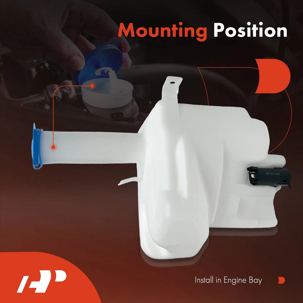 Windshield Washer Reservoir Tank with Cap & Pump for Mitsubishi Mirage (2014–2021)